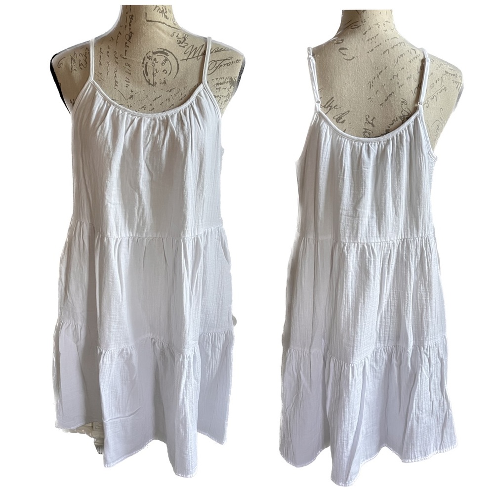 Women’s cotton tiered spaghetti strap dress w/pockets